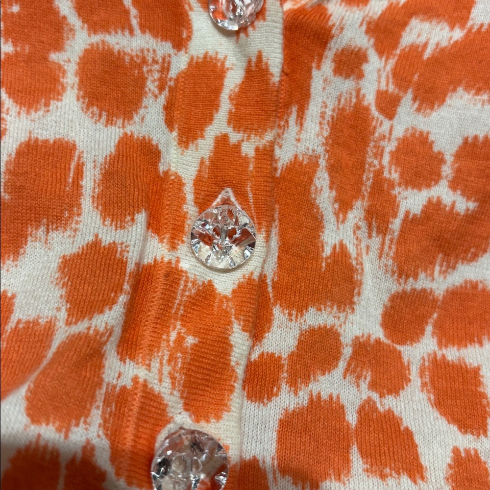 J. Crew Vibrant Orange and White Button-Up Cardigan w 3/4 sleeves - Picture 2 of 4
